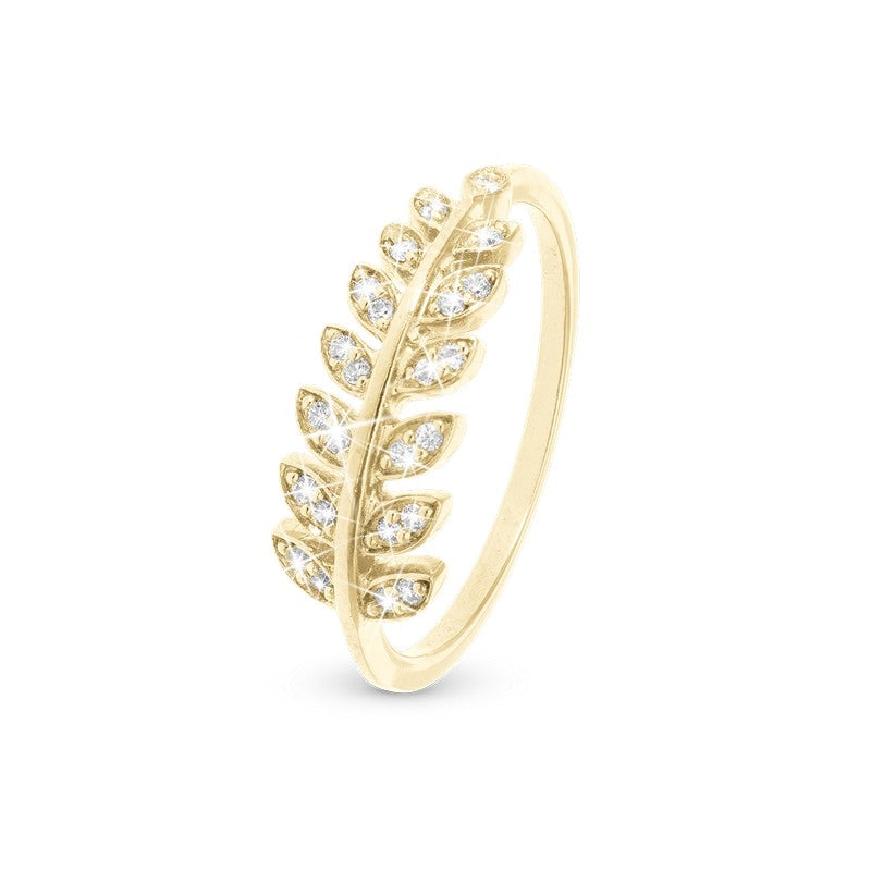 FOREST LEAVES ring i forgyldt sterling sølv med zirkonia og bladmotiv fra Christina Jewelry & Watches.